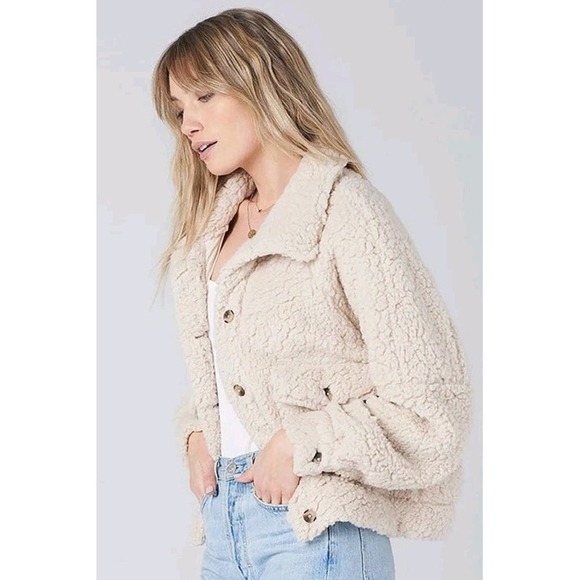 SALT WATER LUX WOMEN'S SHERPA BUTTON UP JACKET IVORY Medium NEW - Picture 3 of 10